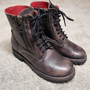 Bed Stu Tactic Trek Leather Boots Womens 7.5 Brown Combat Lace Zip Vibram Ankle